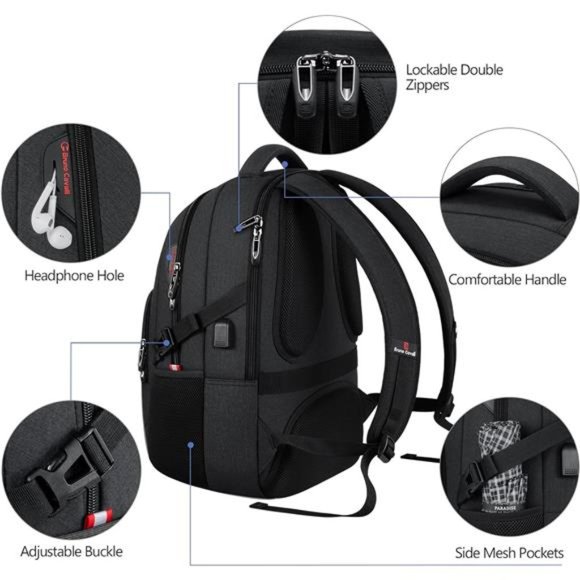 Travel Laptop Backpack, Business Water Resistant Laptop Backpack with USB Port - Picture 5 of 7